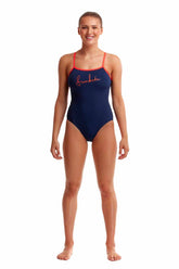 Funkita Ladies Ocean Fire Single Strap One Piece Swimsuit - Navy/Red | Allens Of Kingsbury