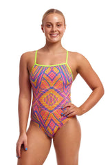 Funkita Ladies Sound Stopper single strap one-piece swimsuit in multi-color, designed for active swimming and comfortable fit.