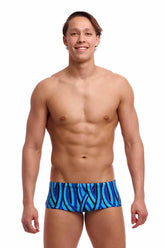 Funky Trunks men's snork City Sidewinder trunks in blue and multi-color, featuring a vibrant design and comfortable fit.