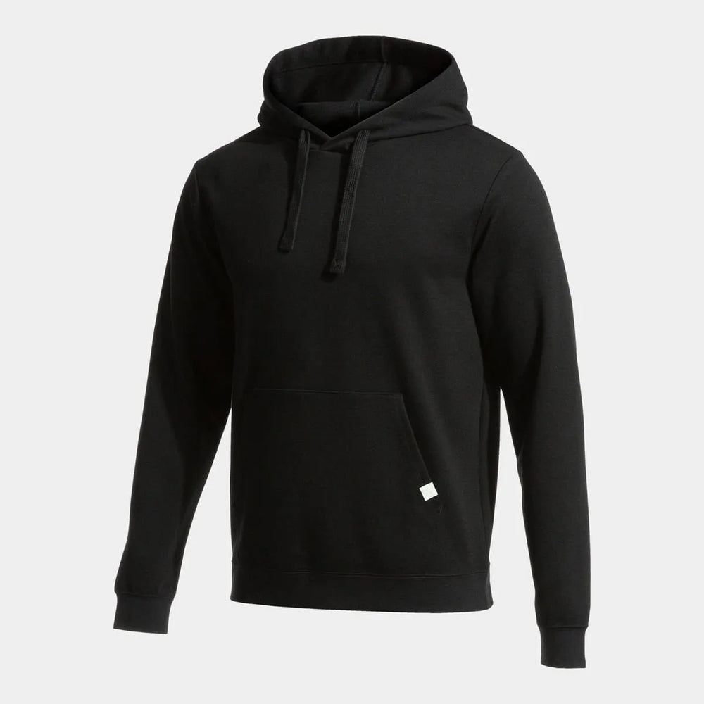 Black Joma men's Combi hooded sweatshirt with front pocket and adjustable drawstrings, casual fit, and soft fabric.
