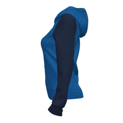 Joma Women's Academy IV zip-up hoodie in royal and navy, casual jackets and hoodies with front zipper and hood.