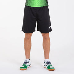 Black Joma Boys Nobel Shorts made of lightweight fabric, featuring an elastic waistband and sporty design.