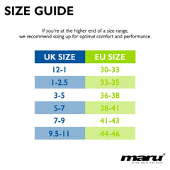 Blue and lime Maru Short Blade Fin for children, designed for swimming and diving, featuring a lightweight, flexible fin with adjustable strap.