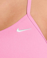 Nike women's Hydrastrong solid cut-out one-piece swimsuit in Pink Glow, featuring a sleek design and supportive fit.