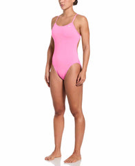 Nike women's pink glow Hydrastrong solid cut-out one-piece swimsuit with sleek design and sporty style.