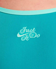 Nike Hydrastrong JDI logo graphic cursive racerback low-leg swimsuit in energy color, featuring a stylish Nike branding design.