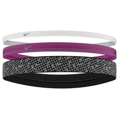 Nike Mixed Width Headbands 3 Pack Reflective Graphic - White/Hot Fuchsia/Silver | Allens Of Kingsbury