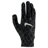 Black Nike men's lightweight tech running gloves with printed design, designed for comfort and performance during outdoor workouts.