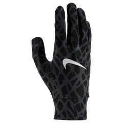 Black Nike men's lightweight tech running gloves with printed design, ideal for outdoor exercise and cold weather running.