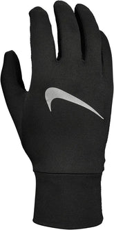 Black Nike Women's Accelerate Running Gloves 2.0, close-up of sleek athletic gloves designed for running.