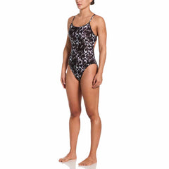 Nike Hydrastrong Sprayfetti Print Cutout One Piece Swimsuit - Black | Allens Of Kingsbury