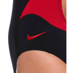 Nike Hydrastrong Team colorblock racerback one-piece swimsuit in black and university red, featuring a sleek design for active swimming.