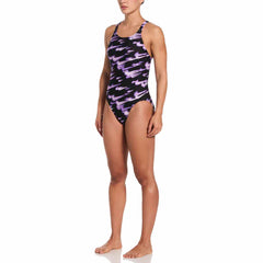 Nike Hydrastrong Asteroid Swoosh Print Fastback One Piece Swimsuit - Bright Violet | Allens Of Kingsbury
