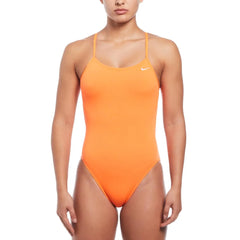 Nike women's Hydrastrong orange solid cutout one-piece swimsuit, stylish and supportive swimwear for women.