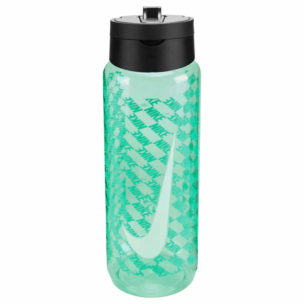 Nike TR Renew Recharge 24oz water bottle with mint foam, black, light menta, and white graphic design, made for active hydration.