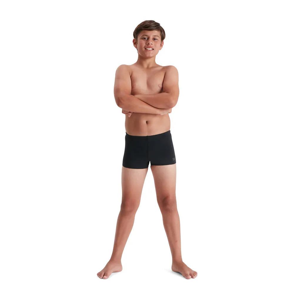Speedo boys' black Eco Endurance+ aquashorts for kids, made for swimming and water activities, featuring a snug fit.