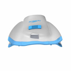 Blue Speedo DMC Elite fins designed for swimming, showing lightweight, streamlined fins with textured foot pockets.