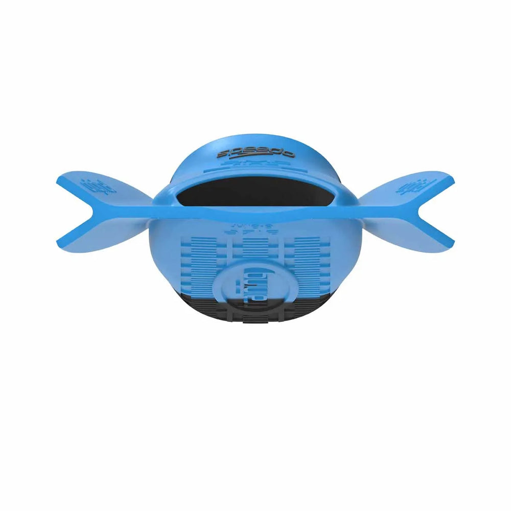 Blue Speedo DMC Original Fins for swimming, showing lightweight fins with textured foot pockets and streamlined blade design.