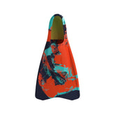 Speedo medium blade fins in peacoat, volcanic orange, and arctic glass with a sleek fin design for swimming and diving.