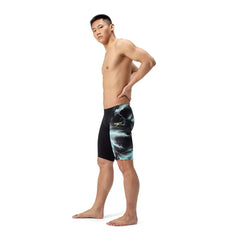 Speedo men's Fastskin LZR Ignite jammer in black with electro static pattern, designed for competitive swimming performance.
