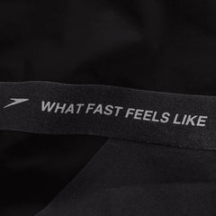 Speedo men's Fastskin LZR Pure Valor 2 black swim jammer, close-up of sleek, fitted swimwear designed for competitive swimming.