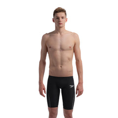 Speedo men's Fastskin LZR Pure Intent 2.0 jammer in black with iridescent accents, designed for competitive swimming.