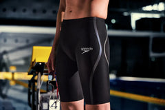 Speedo men's Fastskin LZR Pure Intent 2.0 jammer in black with iridescent accents, designed for competitive swimming.
