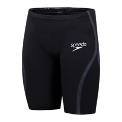 Speedo men's Fastskin LZR Pure Intent 2.0 jammer in black with iridescent accents, designed for competitive swimming.