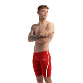 Speedo men's Fastskin LZR Pure Intent 2.0 Jammers in flame red and white, designed for competitive swimming.