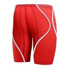 Speedo men's Fastskin LZR Pure Intent 2.0 jammers in flame red and white, designed for competitive swimming.