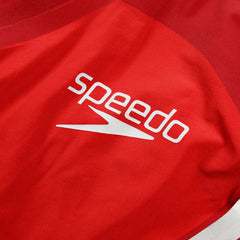 Speedo men's Fastskin LZR Pure Intent 2.0 jammer in flame red and white, close-up of sleek, high-performance swim jammers.