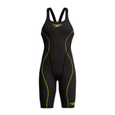 Speedo Girls Fastskin HyperSpark solid openback kneeskin swimsuit in black, designed for competitive swimming.