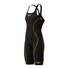 Speedo Girls Fastskin HyperSpark solid openback kneesuit in black, designed for swimming, made for ages 18-8 years.