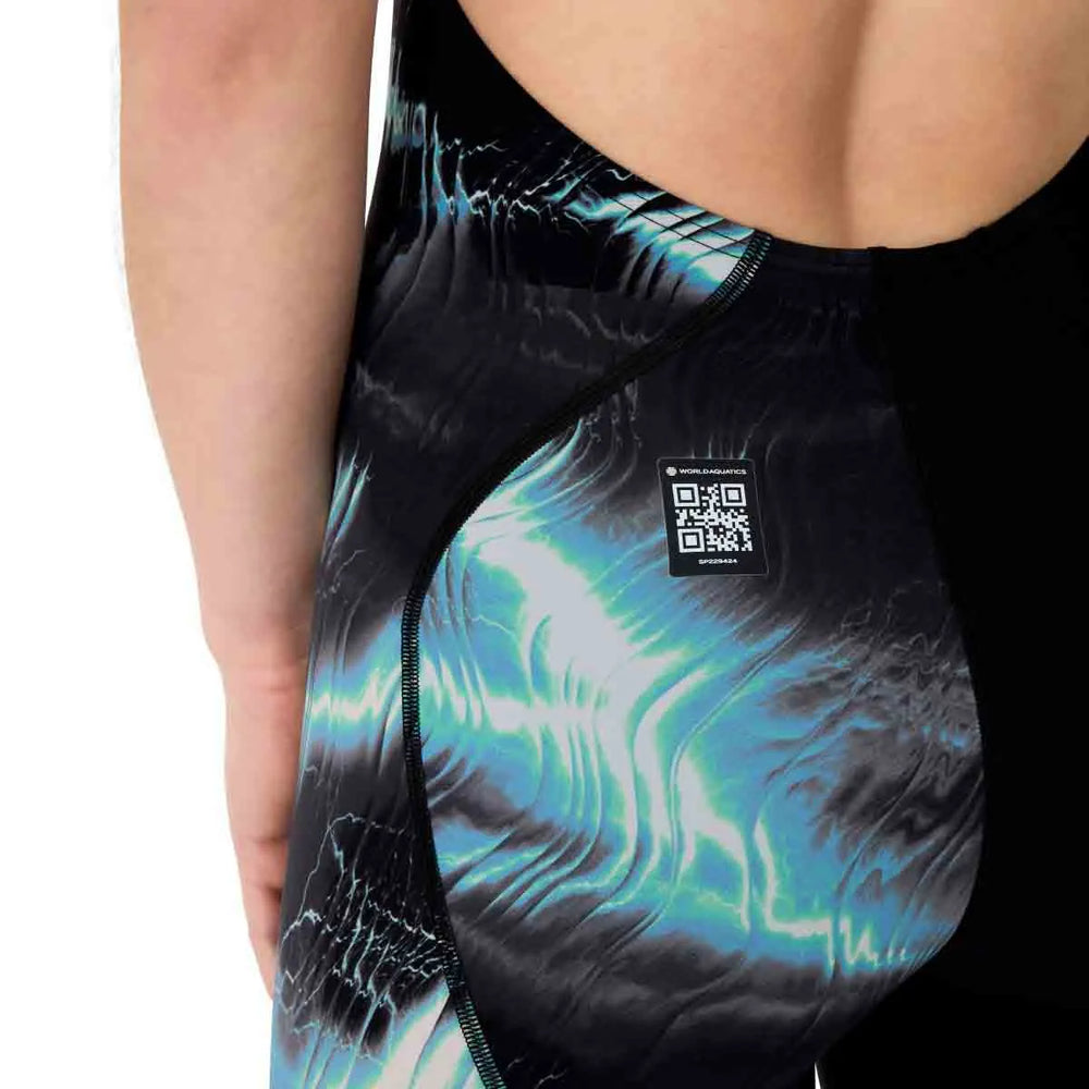 Speedo Women's Fastskin LZR Ignite kneeskin in black with electro static design, a sleek competitive swimsuit for women.