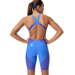 Purple Speedo Women's Fastskin LZR Ignite Kneeskin swimming suit, close-up view of the sleek, form-fitting design and fabric texture.