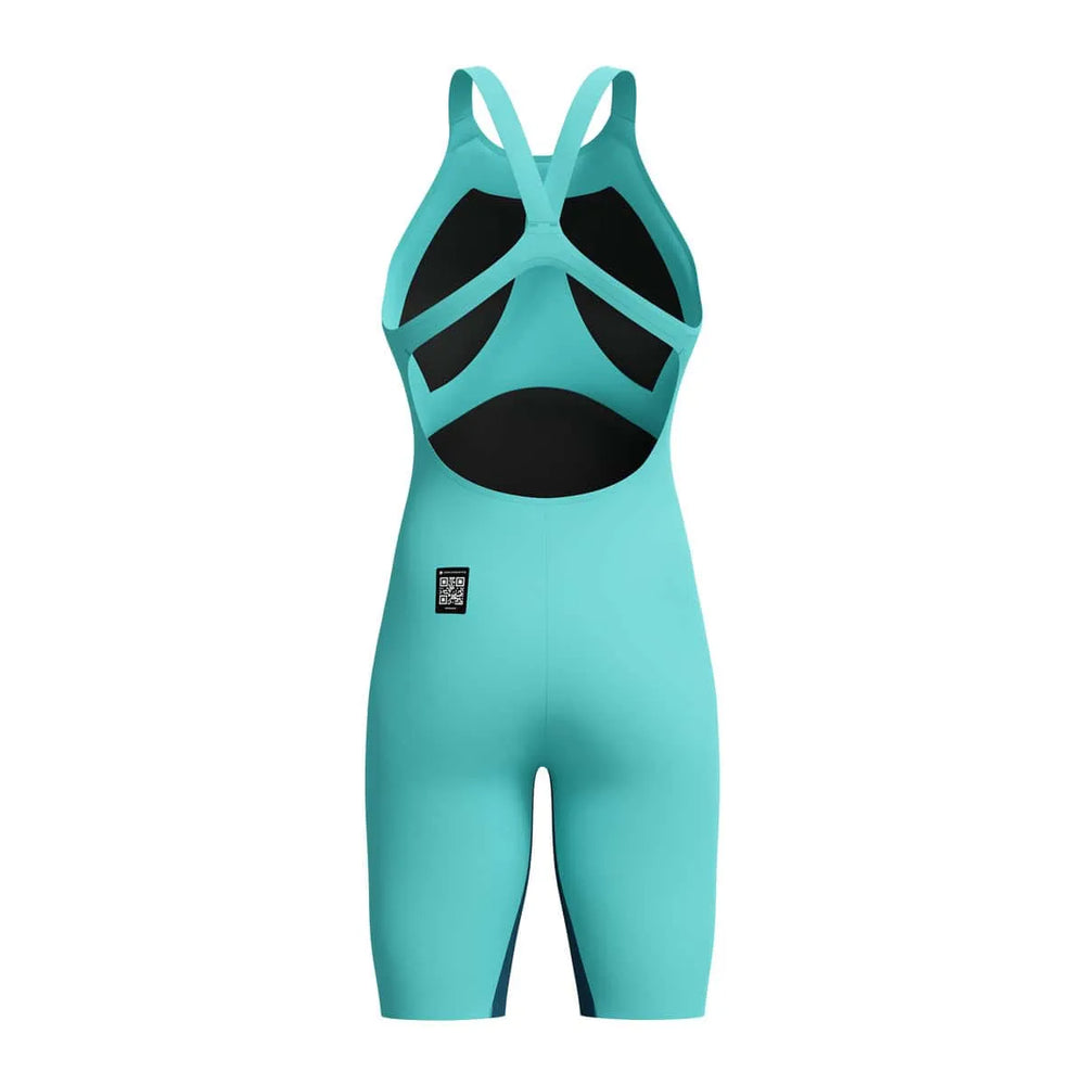 Speedo Women's Fastskin LZR Pure Valor 2.0 openback kneesuit in Arctic Glass, showcasing sleek design and high-performance swimwear.