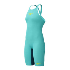 Speedo Women's Fastskin LZR Pure Valor 2.0 openback kneesuit in Arctic Glass, showcasing sleek design and open back style.