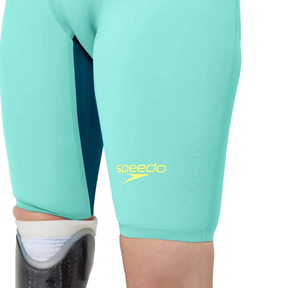 Speedo Women's Fastskin LZR Pure Valor 2.0 openback kneeskin in Arctic Glass, showing sleek design and open back for swimming.