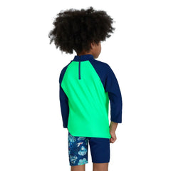 Speedo Boys Long Sleeve Printed Rash Top - Green/Blue | Allens Of Kingsbury