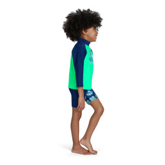 Speedo Boys Long Sleeve Printed Rash Top - Green/Blue | Allens Of Kingsbury