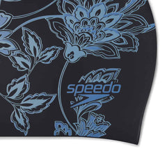 Speedo Printed Long Hair Swimming Cap - Black/Sevres Blue | Allens Of Kingsbury