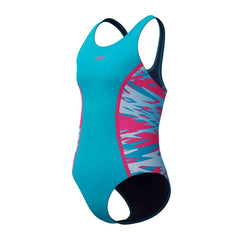 Speedo Girls HyperBoom Splice Muscleback Swimsuit - Mayan Blue/Margarita Pink | Allens Of Kingsbury