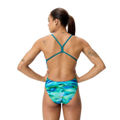 Speedo Womens FL Printed V-Back 2.0 Swimsuit - Sunset Grove/Green | Allens Of Kingsbury