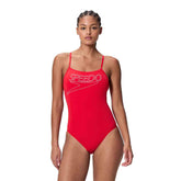 Speedo Womens Endurance+ Logo Thin Strap Swimsuit - High Risk Red | Allens Of Kingsbury