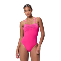 Speedo Womens Endurance+ Logo Thin Strap Swimsuit - Margarita Pink | Allens Of Kingsbury