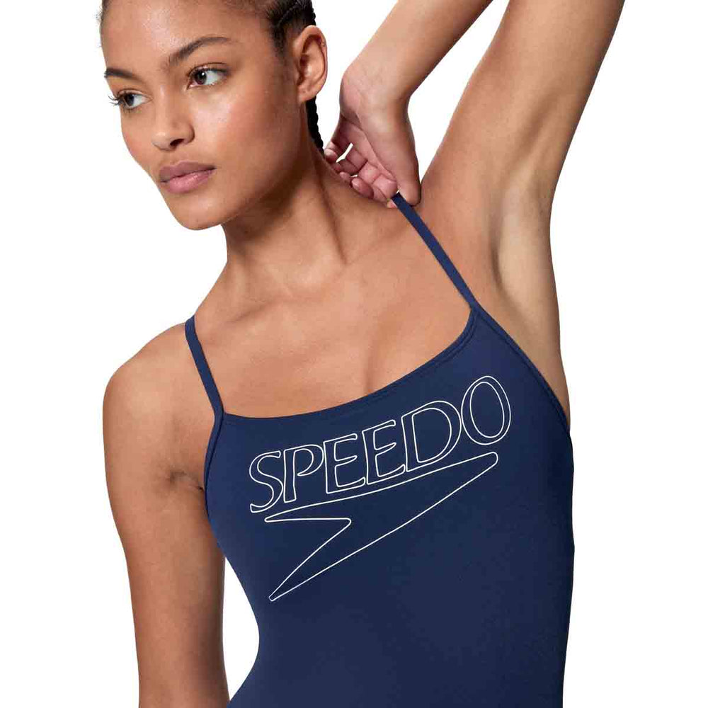 Speedo Womens Endurance+ Logo Thin Strap Swimsuit - Peacoat | Allens Of Kingsbury