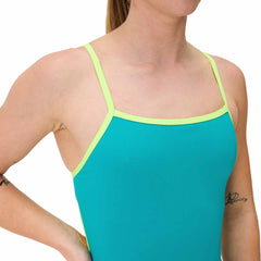 Speedo Womens FL Solid Tri Back Swimsuit - Turquoise Gem/Hyper Yellow | Allens Of Kingsbury