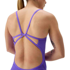 Speedo women's FL Solid Web Back swimsuit in Indigo Glow, featuring a sleek design and supportive web back for comfortable swimming.