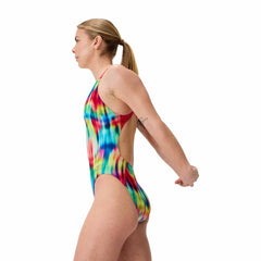Speedo Womens FL Printed Leaderback Swimsuit - Prismatic Paradise/Ruby | Allens Of Kingsbury