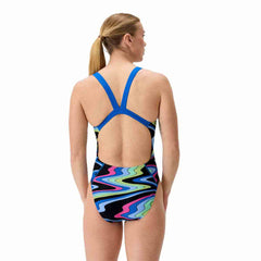 Speedo Womens FL Printed Leaderback Swimsuit - Ripple Melody/Lagoon Blue | Allens Of Kingsbury